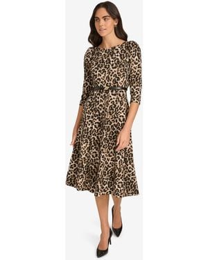 Calvin Klein Belted Animal Midi Dress - Natural