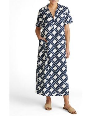 UNIVERSAL STANDARD Plus Size Padma Polo Neck Linen Dress - Blue