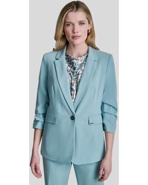 DKNY Notch Collar Ruched-sleeve Blazer - Blue