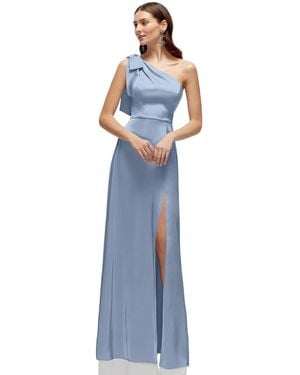 After Six Bow One-shoulder Fluid Satin Maxi Dress - Blue