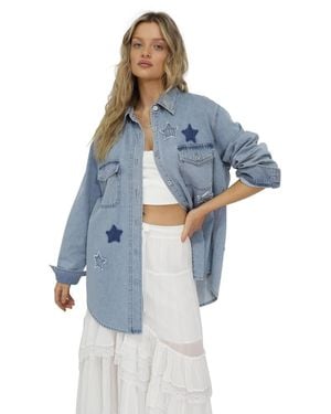 Belle & Bloom Stargazer Patch Detail Denim Shirt - Blue