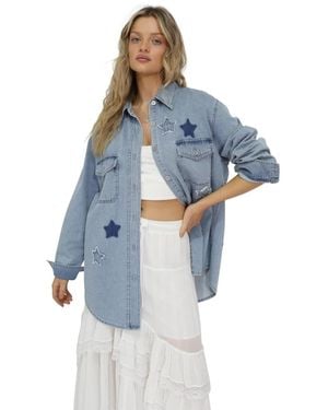 Belle & Bloom Stargazer Patch Detail Denim Shirt - Blue