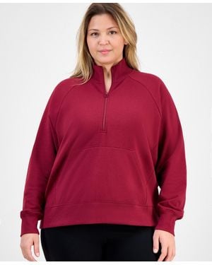 ID Ideology Plus Size Quarter-zip Raglan-sleeve Top - Red