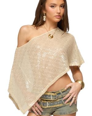 Edikted Alanna Sheer Sequin Poncho - Natural