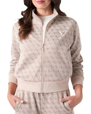 Guess 4g Allover Jacquard Full Zip Mock Neck Long-sleeve Sweatshirt - Brown