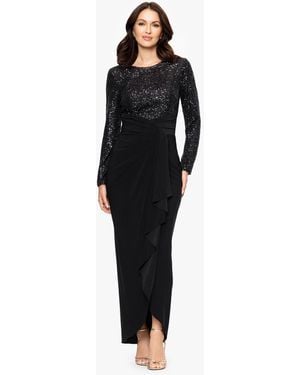 B & A by Betsy and Adam Betsy And Adam Long Sleeve Sequined Dress - Black