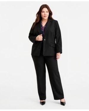 Kasper Plus Size One Button Blazer Mid Rise Straight Leg Pants - Black