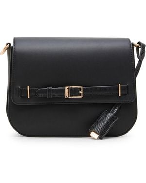 Anne Klein Buckle Small Convertible Satchel Crossbody Handbag - Black