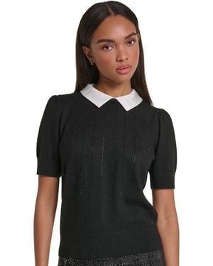 KARL LAGERFELD Twofer Short-sleeve Sparkle Sweater - Black