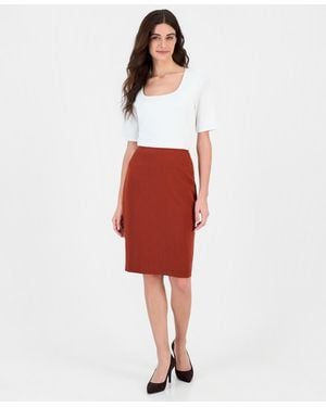 Kasper Cb Zip Slim Pencil High-waisted Knee-length Skirt - Red