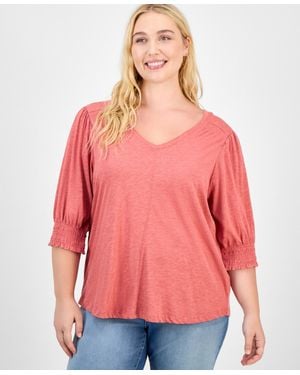 Democracy Trendy Plus Elbow-sleeve Smocked-cuff Blouse - Pink