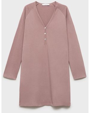 Mango Button Detail Cotton Nightdress - Pink