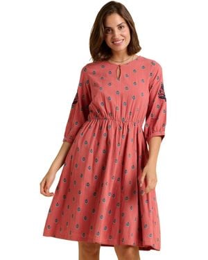Brakeburn Rolling 3/4 Sleeve Round Neck Dress - Red