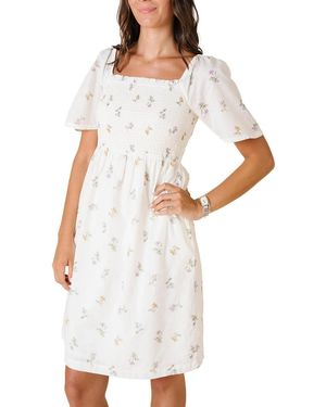 Hope & Henry Organic Bell Sleeve Smocked Dress - White