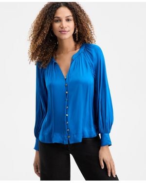 INC International Concepts Tie-neck Puff-sleeve Blouse - Blue