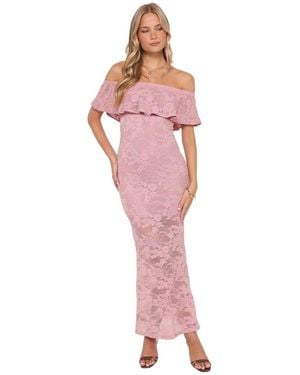 Petal & Pup Mirelle Off Shoulder Lace Maxi Dress - Pink