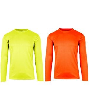 Galaxy By Harvic Long Sleeve Moisture-wicking Performance Crew Neck Tee -2 Pack - Orange