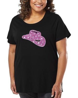 LA Pop Art Plus Size Cowgirl Hat Word Art T-shirt - Black