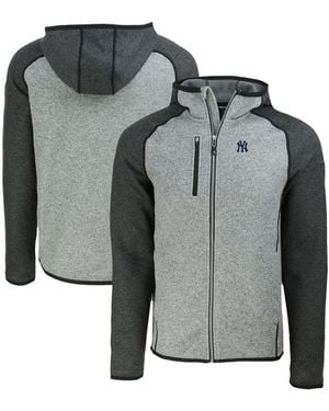 Cutter & Buck Heather Charcoal/heather Gray New York Yankees Mainsail Full-zip Hooded Jacket