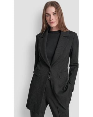 DKNY Elizabeth Striped One Button Topper Jacket - Black