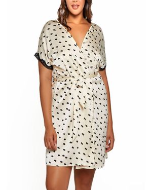 iCollection Plus Size Nadia Polka Dot And Lace Trim Cap Sleeve Wrap - Natural