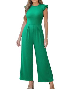 CUPSHE Crew Neck Zipper Closure Jumpsuit - Green