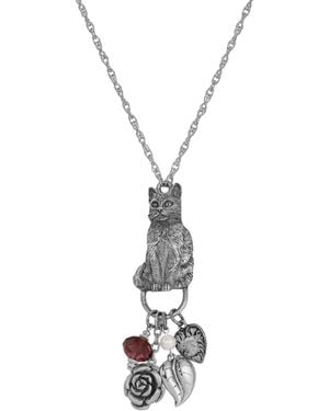 2028 Cat Charm Holder Glass Bead Necklace - Metallic