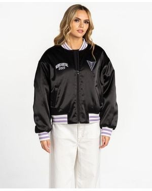 The Wild Collective Golden State Valkyries Oversized Cropped Satin Bomber Jacket - Black