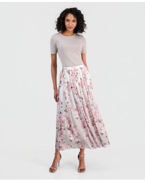 Anne Klein Mesh Pull On Floral Maxi Skirt - Pink