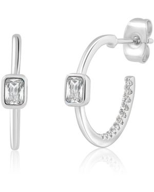 Simona Modern Bezel-set Birthstone Cz Half Hoops - Metallic