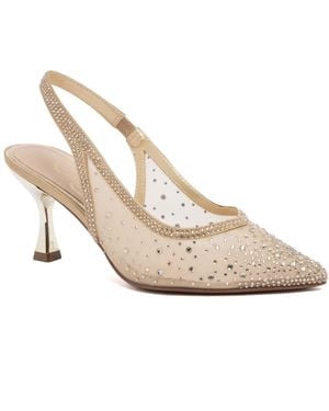 Sugar Daalila Bling Satin Mesh Kitten Heel Pumps - White