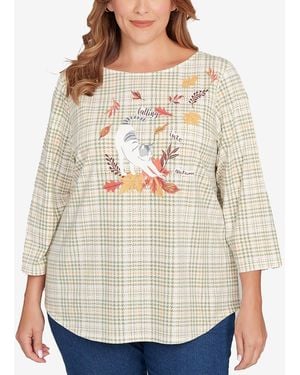Ruby Rd. Plus Size Autumn Cat Houndstooth Top - Natural