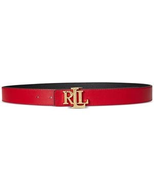Ralph Lauren Logo Pebbled Leather Belt - Red