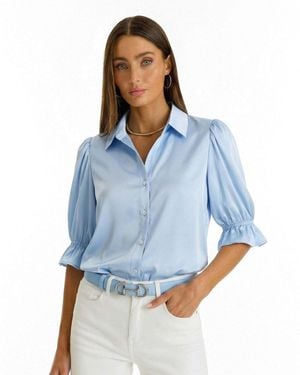 The Noli Shop Cindy Ruffle Sleeve Blouse - Blue