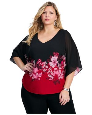 Avenue Plus Size Love Story Overlay Blouse - Red