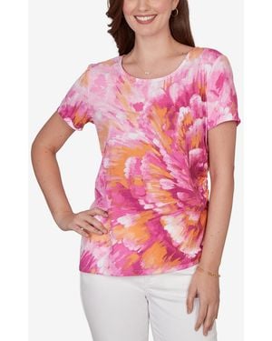 Ruby Rd. Petite Bold Watercolor Floral Knit T-shirt - Pink