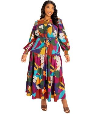 Buxom Couture Plus Size Smocked Off Shoulder Dress - Red