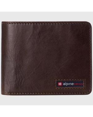Alpine Swiss Genuine Leather Passcase Bifold Wallet Rfid Safe 2 Id Windows - Brown