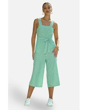 Yumi' Stripe Strappy Jumpsuit - Green