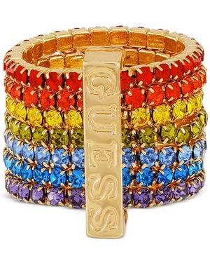 Guess Tone Rainbow Rhinestone Multi-row Stretch Ring - Orange