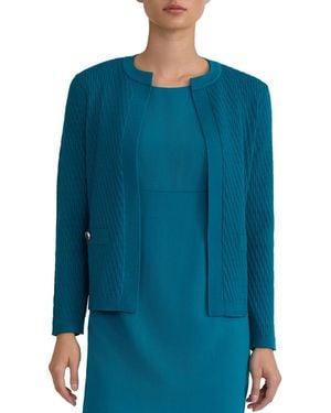 Kasper Round-neck Long-sleeve Cardigan Sweater - Blue