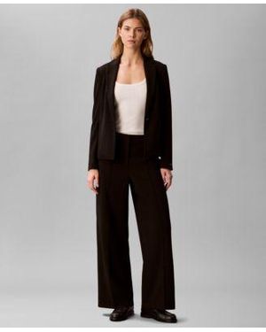 Calvin Klein Crepe One Button Blazer Stretch Crepe Wide Leg Pant - Black