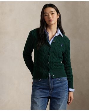 Polo Ralph Lauren Cable-knit Cotton Crewneck Cardigan Sweater - Green