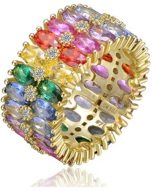 Genevive Jewelry Sterling Silver 14k Gold Plated Rainbow Cubic Zirconia Cluster Ring - Multicolor