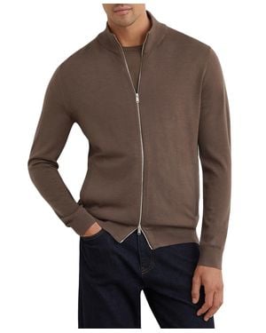 Reiss Hampshire Slim-fit Merino Wool Funnel-neck Cardigan - Brown