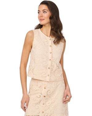 Cece Front-button Crewneck Vest Top - Natural