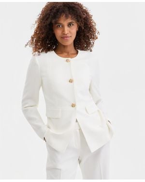 Kasper Stretch Crepe Three-button Seamed-waist Jacket - White