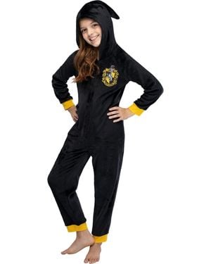 Harry Potter Hogwarts Houses Crest Girls' Hooded Pajama Kids Union Suit Loungewear - Blue