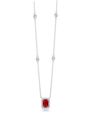 Simona Elegant Rectangle Birthstone Cz Halo Necklace - White