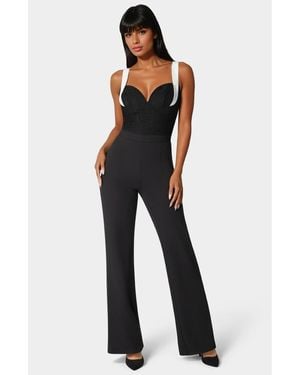 Bebe Lace Insert Flared Jumpsuit - Blue